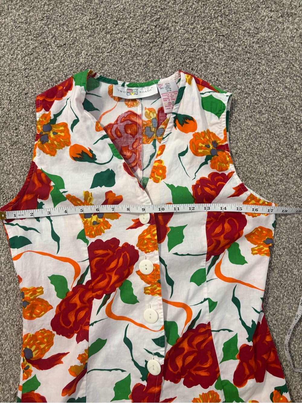 Vintage Two Roads Cotton‎ Floral Button-Front Sleeveless Top Vest Size Medium - Picture 8 of 10